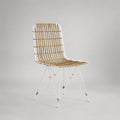 Sedia da pranzo in rattan sintetico PE e acciaio verniciato bianco, 48 x 55 x 84 cm, beige e bianco