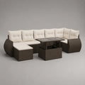 Set divano da giardino 9 posti in rattan PE marrone con tavolo rialzabile e 2 pouf, 280 x 220 x 76 cm
