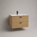 Mobile bagno sospeso sottolavabo in MDF con lavabo in ceramica, 2 cassetti, rovere naturale, bianco e nero, 80 x 46 x 60 cm, set da 2 pezzi