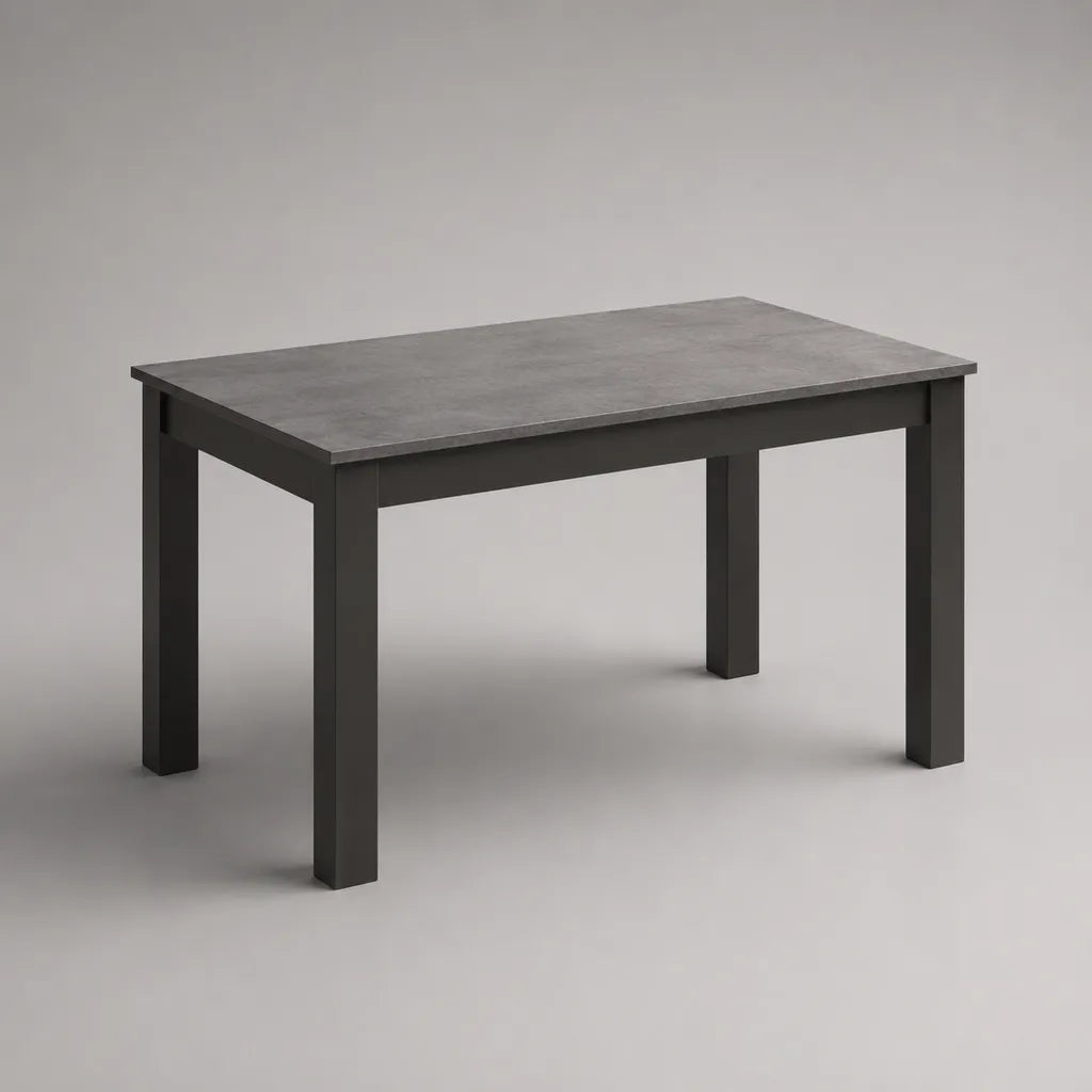 Tavolo da pranzo rettangolare in legno e metallo, grigio cemento e nero, 120 × 70 × 75 cm