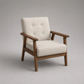 Poltrona imbottita in tessuto e legno, bianco crema e marrone noce, 68 x 76 x 82 cm