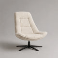Poltrona girevole imbottita in tessuto bouclé con base in metallo, bianco crema e nero, 78 x 85 x 95 cm