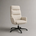 Poltrona girevole imbottita in tessuto crema con schienale alto e base a stella nera, 75 x 82 x 108 cm