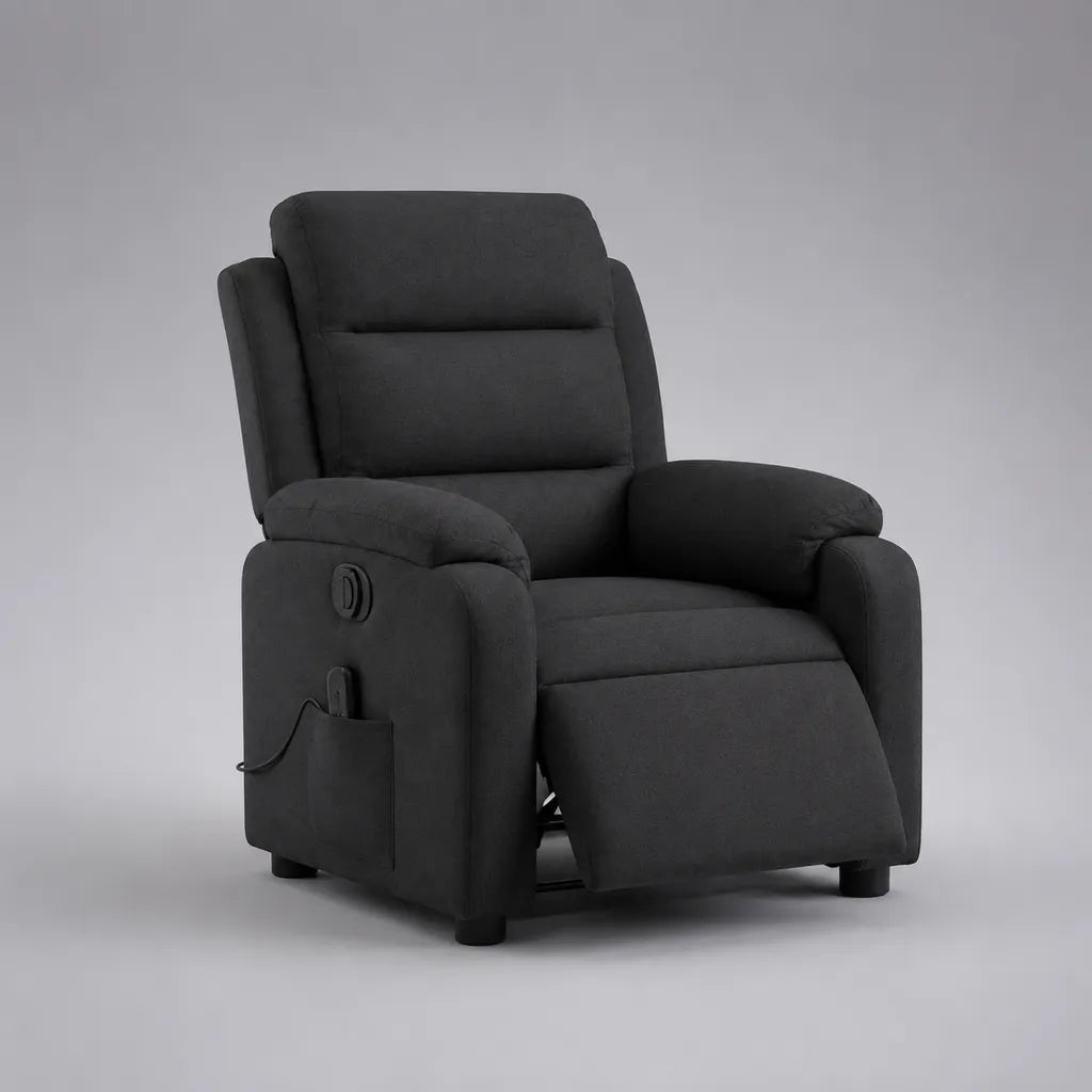 Poltrona massaggiante reclinabile manuale in tessuto nero, 86 x 94 x 103 cm