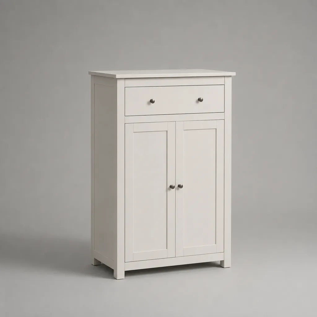 Scarpiera rettangolare in MDF bianco con 2 ante e 1 cassetto, 70 × 35 × 110 cm