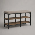 Scarpiera con panca imbottita e 2 ripiani in acciaio e legno, tortora, marrone e nero, 100 × 35 × 55 cm