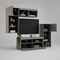 Parete attrezzata TV rettangolare in truciolare melaminico grigio cemento e antracite, 4 elementi, 240 x 40 x 190 cm