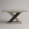 Tavolo da pranzo rettangolare allungabile in MDF melaminico e acciaio, grigio cemento e antracite, 160-200 × 90 × 76 cm