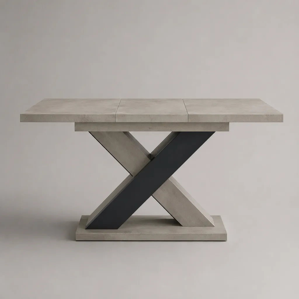 Tavolo da pranzo rettangolare allungabile in MDF melaminico e acciaio, grigio cemento e antracite, 160-200 × 90 × 76 cm