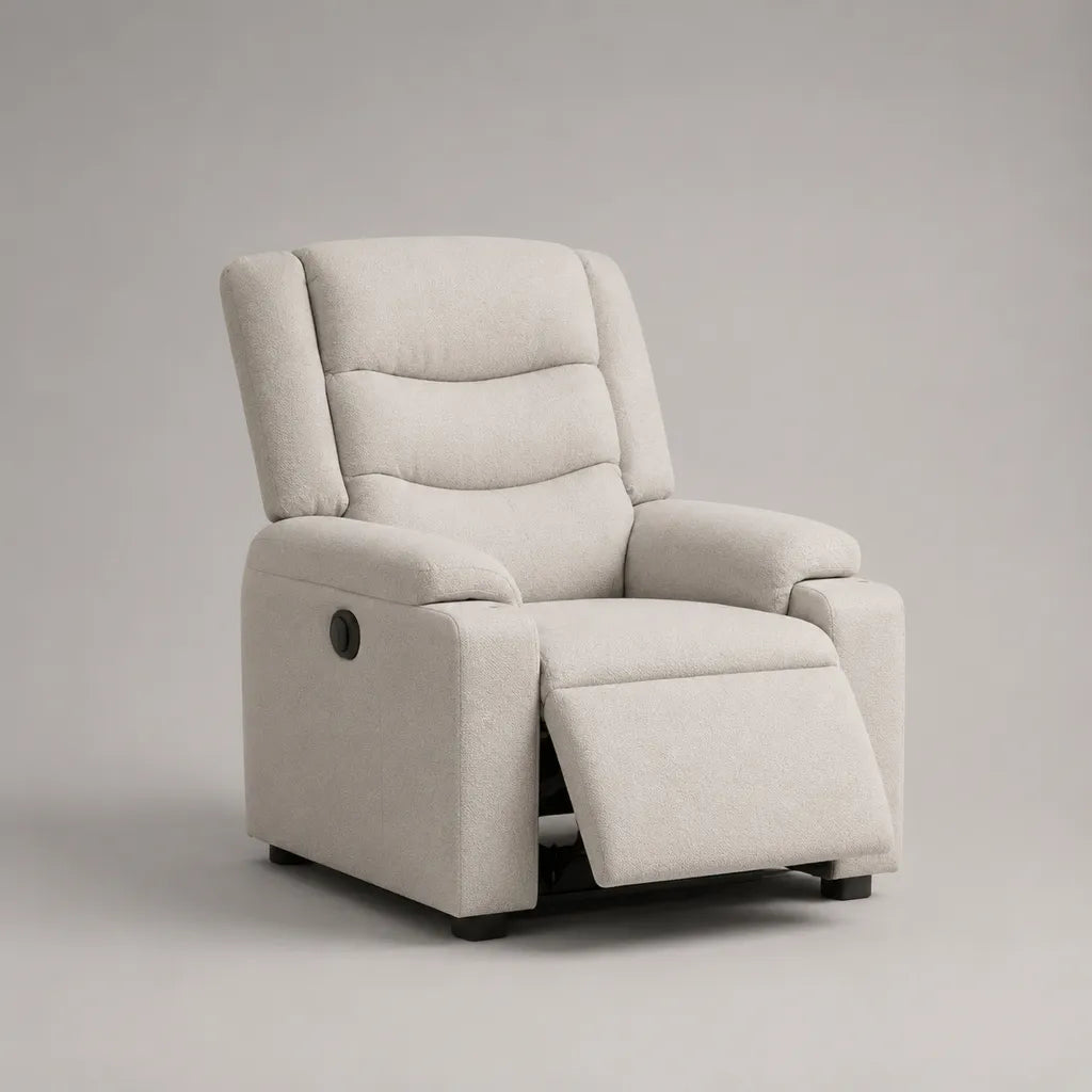 Poltrona reclinabile manuale in tessuto bouclé crema, 94 × 95 × 105 cm