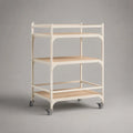 Carrello portavivande in acciaio e MDF a 3 ripiani con ruote, bianco e legno naturale, 80 × 40 × 100 cm