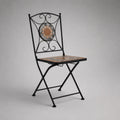 Sedia da pranzo pieghevole in acciaio con seduta quadrata in mosaico ceramico, nero, terracotta, grigio e beige, 40 x 45 x 91 cm