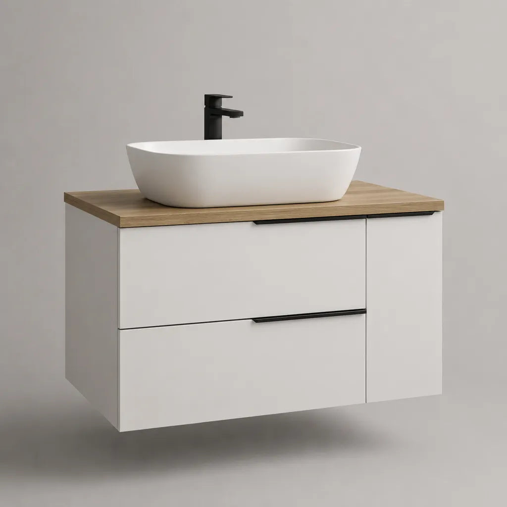 Mobile bagno sospeso sottolavabo rettangolare in MDF e truciolare, bianco e rovere, 80 × 46 × 55 cm