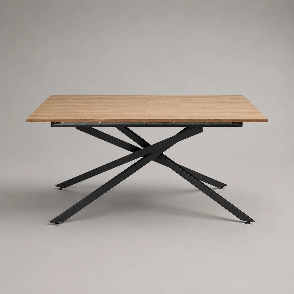 Tavolo da pranzo rettangolare allungabile in legno impiallacciato rovere e acciaio nero, 160-200 × 90 × 76 cm