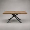 Tavolo da pranzo rettangolare 160 × 90 × 76 cm in MDF impiallacciato rovere con gambe incrociate in acciaio nero