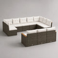 Set di divani modulari da esterno a U, 11 posti, in polyrattan marrone con cuscini bianchi, 350 x 210 x 67 cm